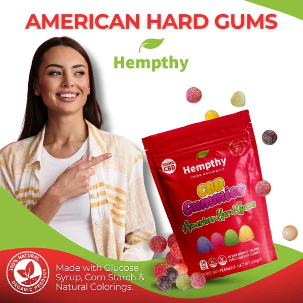 Hempthy 1000mg CBD American Hard Gums Gummies - 50 Pieces