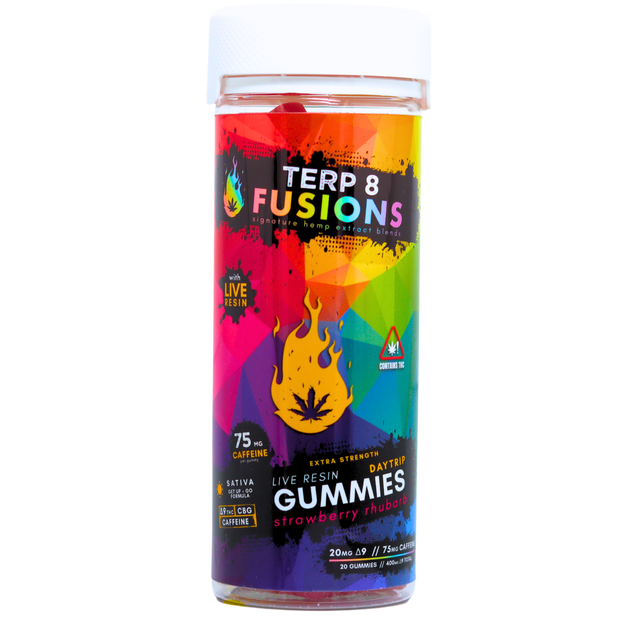 [D9 THC + Caffeine + CBG] DAYTRIP Live Resin Gummies - Strawberry Rhubarb [20ct]