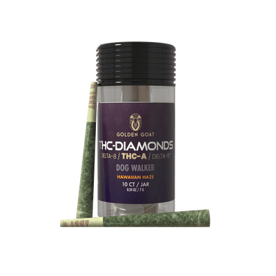 Golden Goat THC-A Diamond Pre-Rolls, 10ct - Dog Walker, Hawaiin Haze (Sativa)